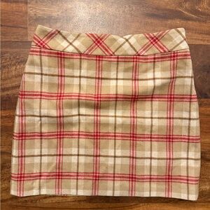 LOFT Tan and Red Plaid Mini Skirt